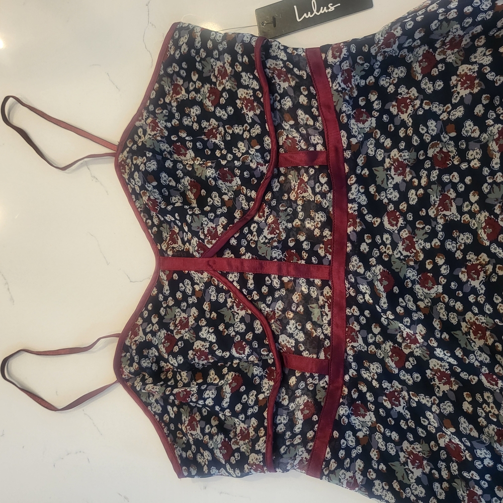 Lulu's Floral Midi Dress - Navy and Burgundy- Coralynn